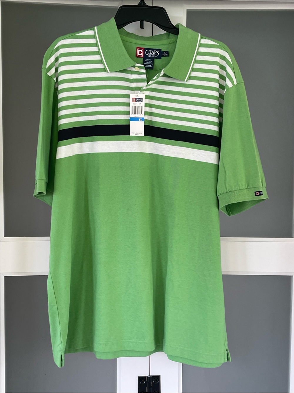 Chaps Men’s XL Polo Shirt Green Striped Short Sleeve NWT Classic Fit